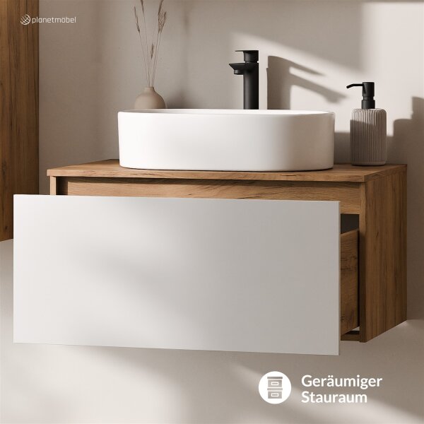 ARISA Waschtisch 80 cm Weiß mit Keramik-Aufsatzwaschbecken 55 cm in Weiß