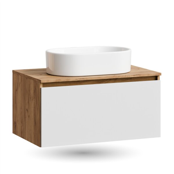 ARISA Waschtisch 80 cm Weiß mit Keramik-Aufsatzwaschbecken 55 cm in Weiß