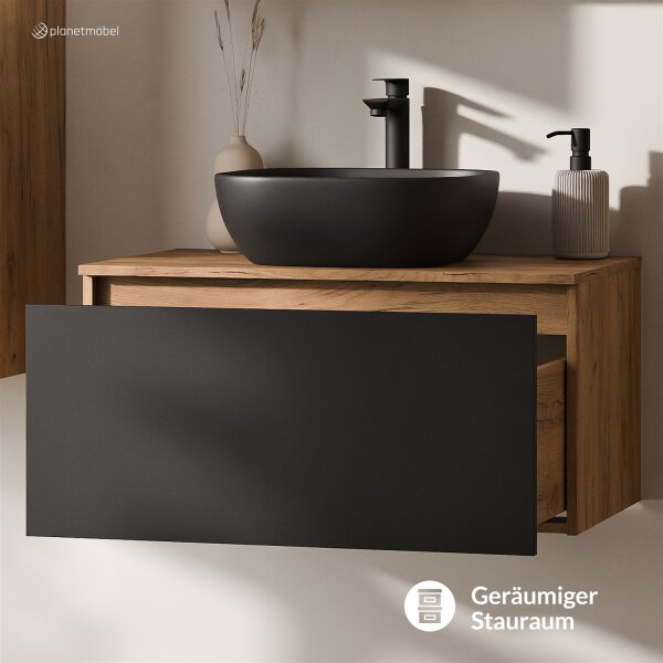 ARISA Waschtisch 80 cm Schwarz mit Keramik-Aufsatzwaschbecken 42 cm in Schwarz