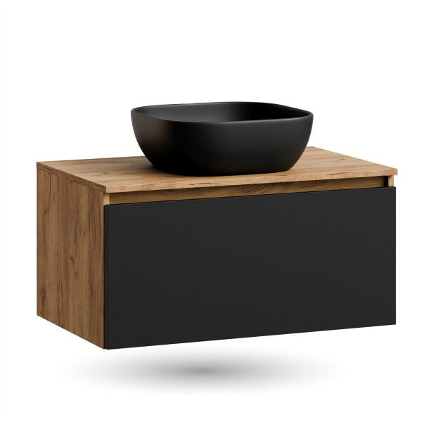 ARISA Waschtisch 80 cm Schwarz mit Keramik-Aufsatzwaschbecken 42 cm in Schwarz