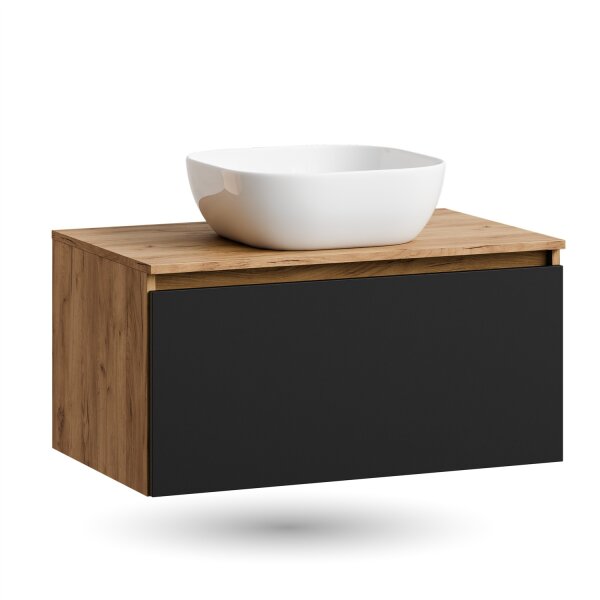 ARISA Waschtisch 80 cm Schwarz mit Keramik-Aufsatzwaschbecken 42 cm in Weiß