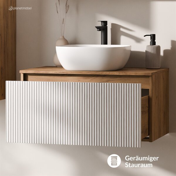 ARISA Waschtisch 80 cm Weiß Geriffelt mit Keramik-Aufsatzwaschbecken 60 cm in Weiß