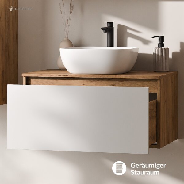 ARISA Waschtisch 80 cm Weiß mit Keramik-Aufsatzwaschbecken 42 cm in Weiß