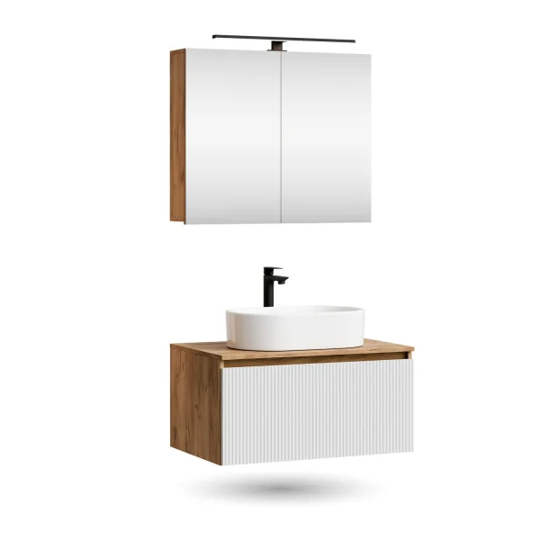 Conjunto de muebles de baño ARISA: con armario con espejo «ARIA» y lavabo sobre encimera de cerámica de 60 cm