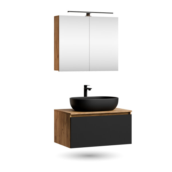 ARISA Badmöbel Set - Mit Spiegelschrank "ARIA" und Keramik-Aufsatzwaschbecken