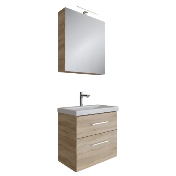 Badmöbel Set mit Spiegelschrank und Waschtisch mit Schubladen – 60 cm / sonoma eiche