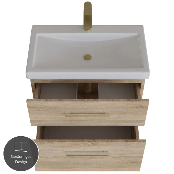 Badmöbel Set mit Spiegelschrank und Waschtisch mit Schubladen – 60 cm / sonoma eiche