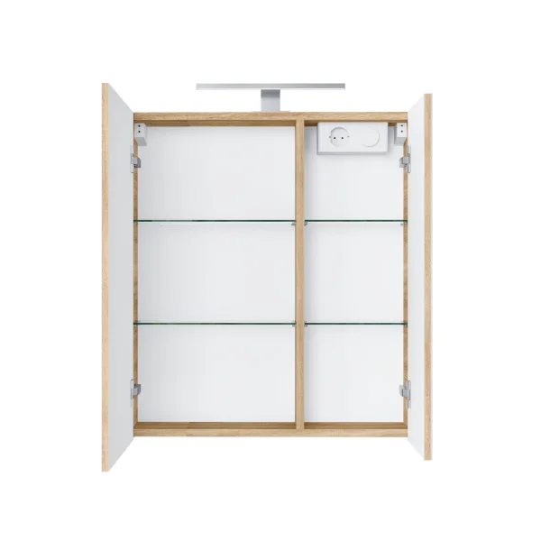 Badmöbel Set mit Spiegelschrank und Waschtisch mit Schubladen – 60 cm / sonoma eiche