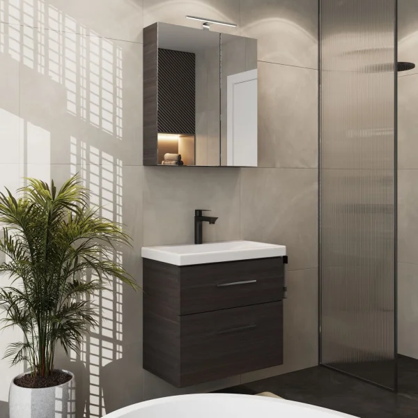 Badmöbel Set mit Spiegelschrank und Waschtisch mit Schubladen – 60 cm / anthrazit