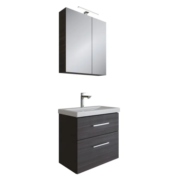 Badmöbel Set mit Spiegelschrank und Waschtisch mit Schubladen – 60 cm / anthrazit