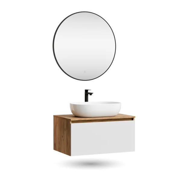 Ensemble de meubles de salle de bains ARISA - Avec miroir LED VELUNA et lavabo à poser en céramique de 60 cm