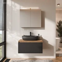Set di mobili da bagno ARISA in nero - Con armadio a...