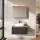 Ensemble de meubles de salle de bains ARISA en noir strié - Avec armoire de toilette « ARIA » et lavabo à poser en céramique blanche de 55 cm