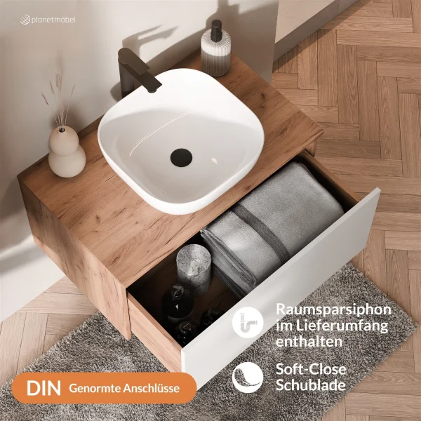 Ensemble de meubles de salle de bains ARISA en blanc - Avec armoire de toilette « ARIA » et lavabo à poser en céramique blanche de 42 cm