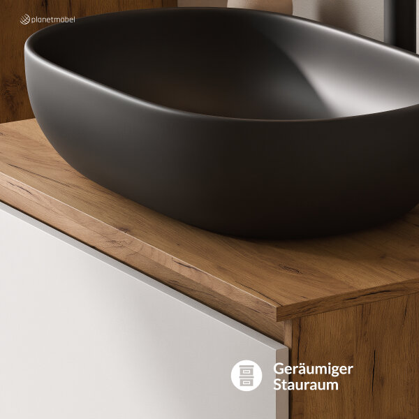 ARISA Badmöbel Set in Weiß - Mit Spiegelschrank "ARIA" und schwarzem Keramik-Aufsatzwaschbecken 60 cm