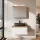 Ensemble de meubles de salle de bains ARISA en blanc - Avec armoire de toilette « ARIA » et lavabo à poser en céramique noir de 60 cm