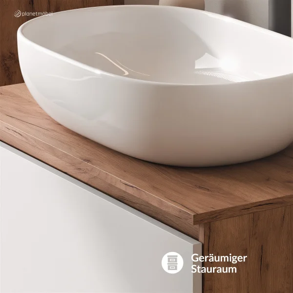 Ensemble de meubles de salle de bains ARISA en blanc - Avec armoire de toilette « ARIA » et lavabo à poser en céramique blanche de 60 cm