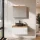 Ensemble de meubles de salle de bains ARISA en blanc strié - Avec armoire de toilette « ARIA » et lavabo à poser en céramique noire de 42 cm