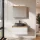 Ensemble de meubles de salle de bains ARISA blanc strié - Avec armoire de toilette « ARIA » et lavabo à poser en céramique noir de 55 cm