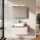 Ensemble de meubles de salle de bains ARISA blanc strié - Avec armoire de toilette « ARIA » et lavabo à poser en céramique blanche de 55 cm