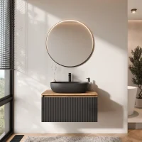 ARISA Bathroom Furniture Set, Black Ribbed – With...