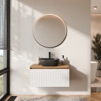 ARISA Bathroom Furniture Set, White Ribbed – With...