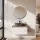 Ensemble de meubles de salle de bains ARISA blanc strié – Avec miroir LED Veluna et vasque à poser en céramique noire de 55 cm