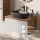 Ensemble de meubles de salle de bains ARISA blanc strié – Avec miroir LED Veluna et vasque à poser en céramique noire de 55 cm