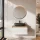 Ensemble de meubles de salle de bains ARISA blanc strié – Avec miroir LED Veluna et lavabo à poser en céramique noir de 60 cm