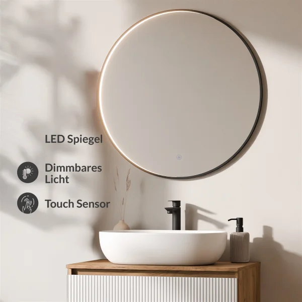 ARISA Bathroom Furniture Set, White Ribbed – With Veluna LED Mirror and White Ceramic Countertop Sink (60 cm)