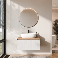 ARISA Bathroom Furniture Set, White Ribbed – With...