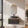 ARISA Bathroom Furniture Set, Black Ribbed – With "Glora" LED Mirror and Black Ceramic Countertop Sink (55 cm)