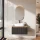 ARISA Bathroom Furniture Set, Black Ribbed – With "Glora" LED Mirror and White Ceramic Countertop Sink (55 cm)