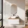Ensemble de meubles de salle de bains ARISA en blanc – Avec miroir LED « Glora » et lavabo à poser en céramique blanche de 42 cm
