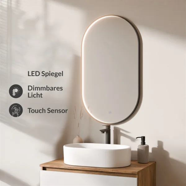 Ensemble de meubles de salle de bains ARISA en blanc – Avec miroir LED « Glora » et lavabo à poser en céramique blanche de 55 cm