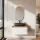 Ensemble de meubles de salle de bains ARISA en blanc – Avec miroir LED « Glora » et vasque à poser en céramique noire de 60 cm