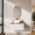 ARISA Bathroom Furniture Set in White Ribbed – With "Glora" LED Mirror and White Ceramic Countertop Sink (42 cm)
