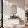 ARISA Bathroom Furniture Set in White Ribbed – With "Glora" LED Mirror and Black Ceramic Countertop Sink (55 cm)