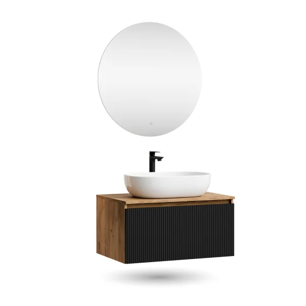 Set di mobili da bagno ARISA - Con specchio a LED NOVA e lavabo da appoggio in ceramica da 60 cm