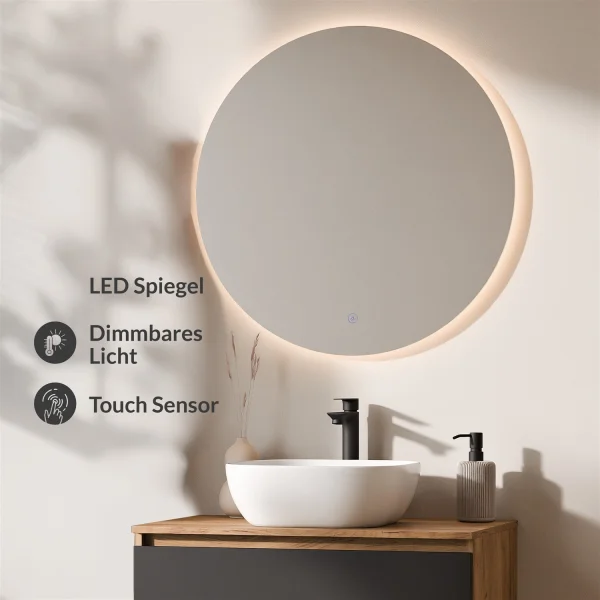 Ensemble de meubles de salle de bains ARISA noir – Avec miroir Nova à LED et vasque à poser en céramique blanche de 42 cm