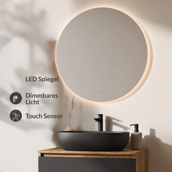 Ensemble de meubles de salle de bains ARISA noir – Avec miroir Nova à LED et lavabo à poser en céramique blanche de 60 cm