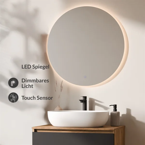 ARISA Badmöbel Set Schwarz – Mit Nova LED Spiegel und weißem Keramik-Aufsatzwaschbecken 60 cm