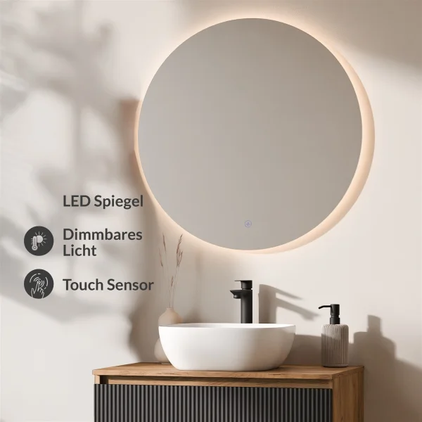 ARISA Bathroom Furniture Set, Black Ribbed – With Nova LED Mirror and White Ceramic Countertop Sink (42 cm)