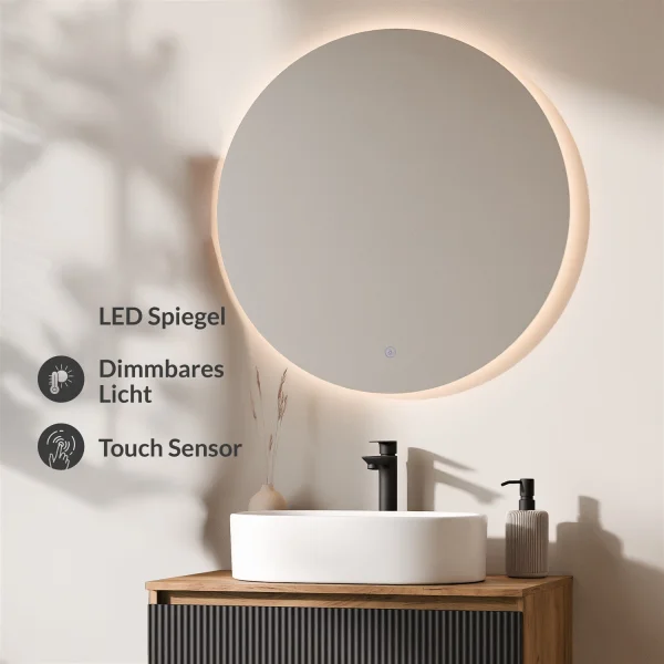 ARISA Bathroom Furniture Set, Black Ribbed – With Nova LED Mirror and White Ceramic Countertop Sink (55 cm)