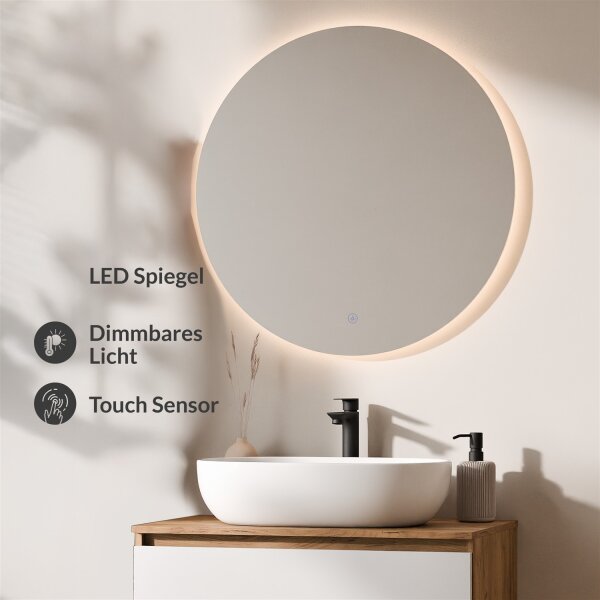 ARISA Badmöbel Set Weiß – Mit Nova LED Spiegel und weißem Keramik-Aufsatzwaschbecken 60 cm