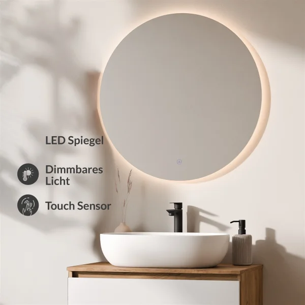 Ensemble de meubles de salle de bains ARISA blanc – Avec miroir Nova à LED et vasque à poser en céramique blanche de 60 cm