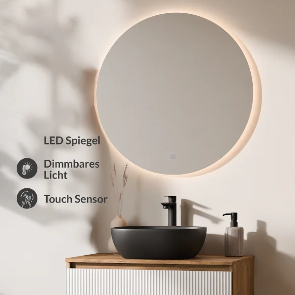ARISA Bathroom Furniture Set, White Ribbed – With Nova LED Mirror and Black Ceramic Countertop Sink (42 cm)