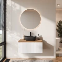 ARISA Bathroom Furniture Set, White Ribbed – With...