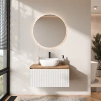 ARISA Bathroom Furniture Set, White Ribbed – With...