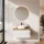 Ensemble de meubles de salle de bains ARISA blanc strié – Avec miroir Nova à LED et vasque à poser en céramique blanche de 42 cm